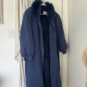 Nina ricci fox fur trench coat blue M